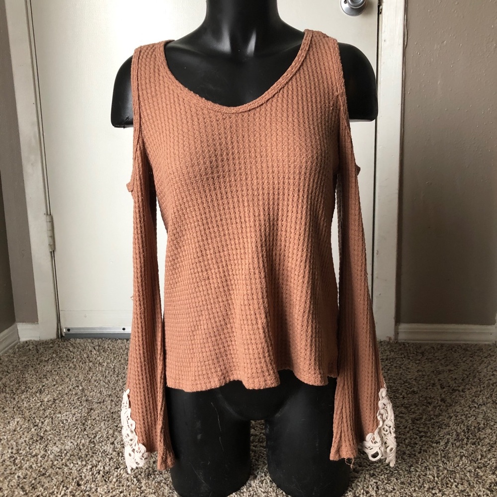 Rust Off The Shoulder Long Sleeve Top